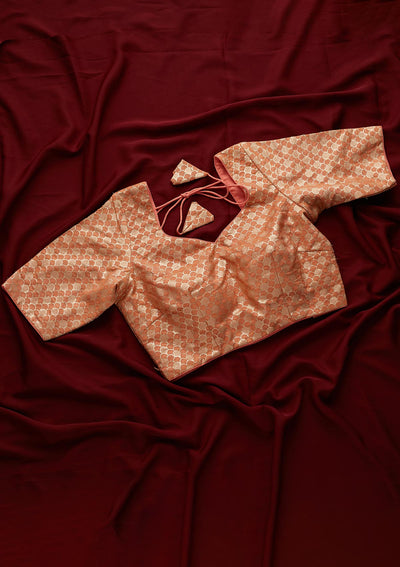 Peach Zariwork Banarasi Designer Blouse-Koskii
