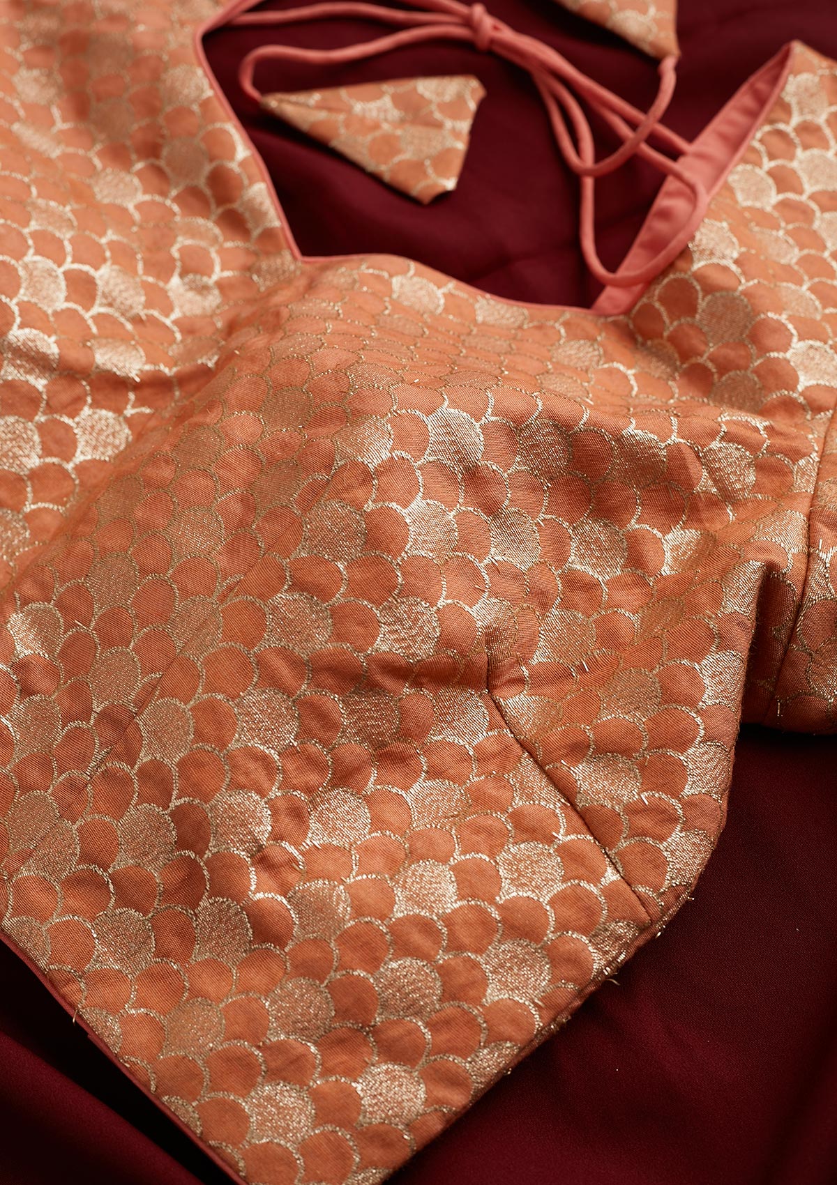 Peach Zariwork Banarasi Designer Blouse-Koskii