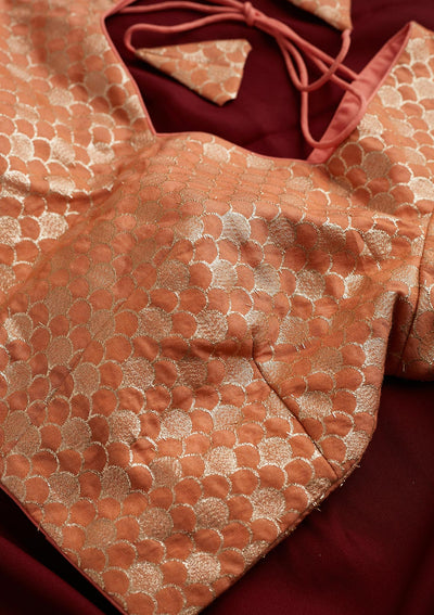 Peach Zariwork Banarasi Designer Blouse-Koskii