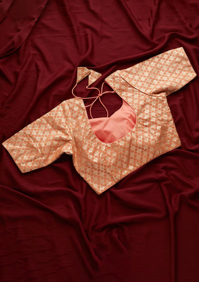 Peach Zariwork Banarasi Designer Blouse-Koskii