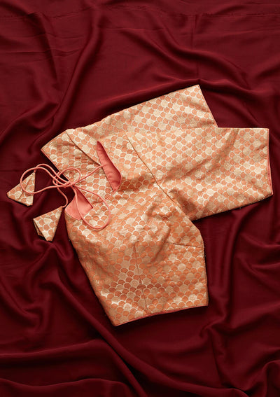 Peach Zariwork Banarasi Designer Blouse-Koskii
