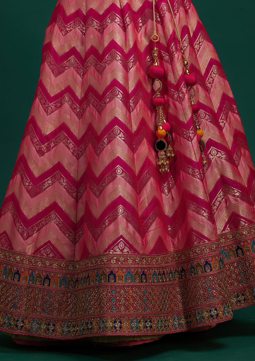 Peach Zariwork Banarasi Designer Semi-Stitched Lehenga - Koskii