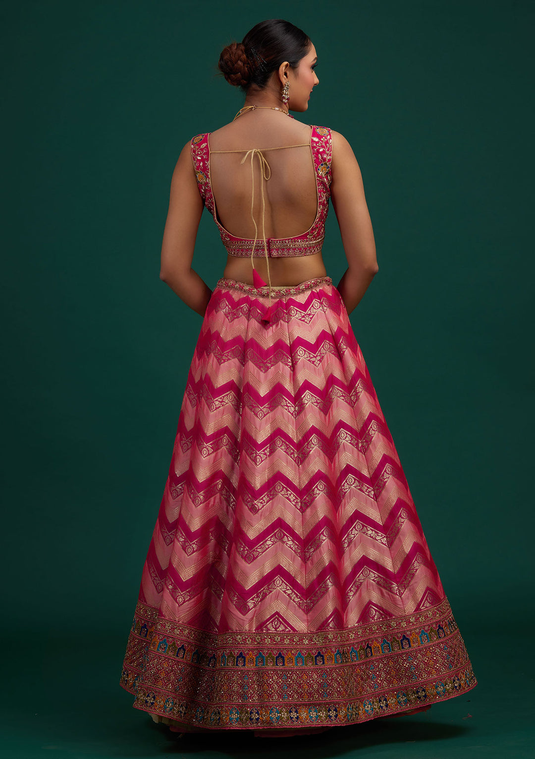Peach Zariwork Banarasi Designer Semi-Stitched Lehenga - Koskii
