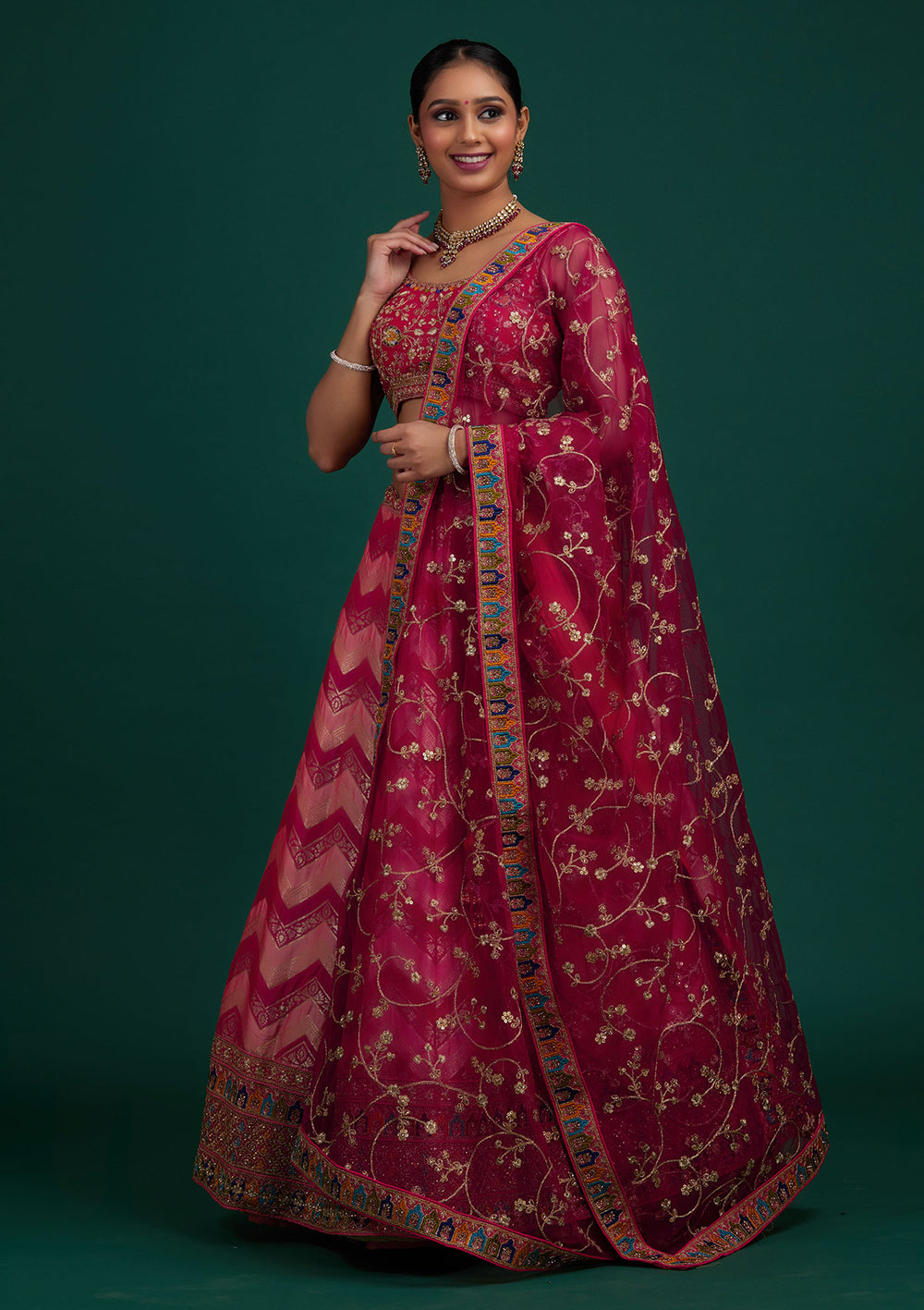 Peach Zariwork Banarasi Designer Semi-Stitched Lehenga - Koskii