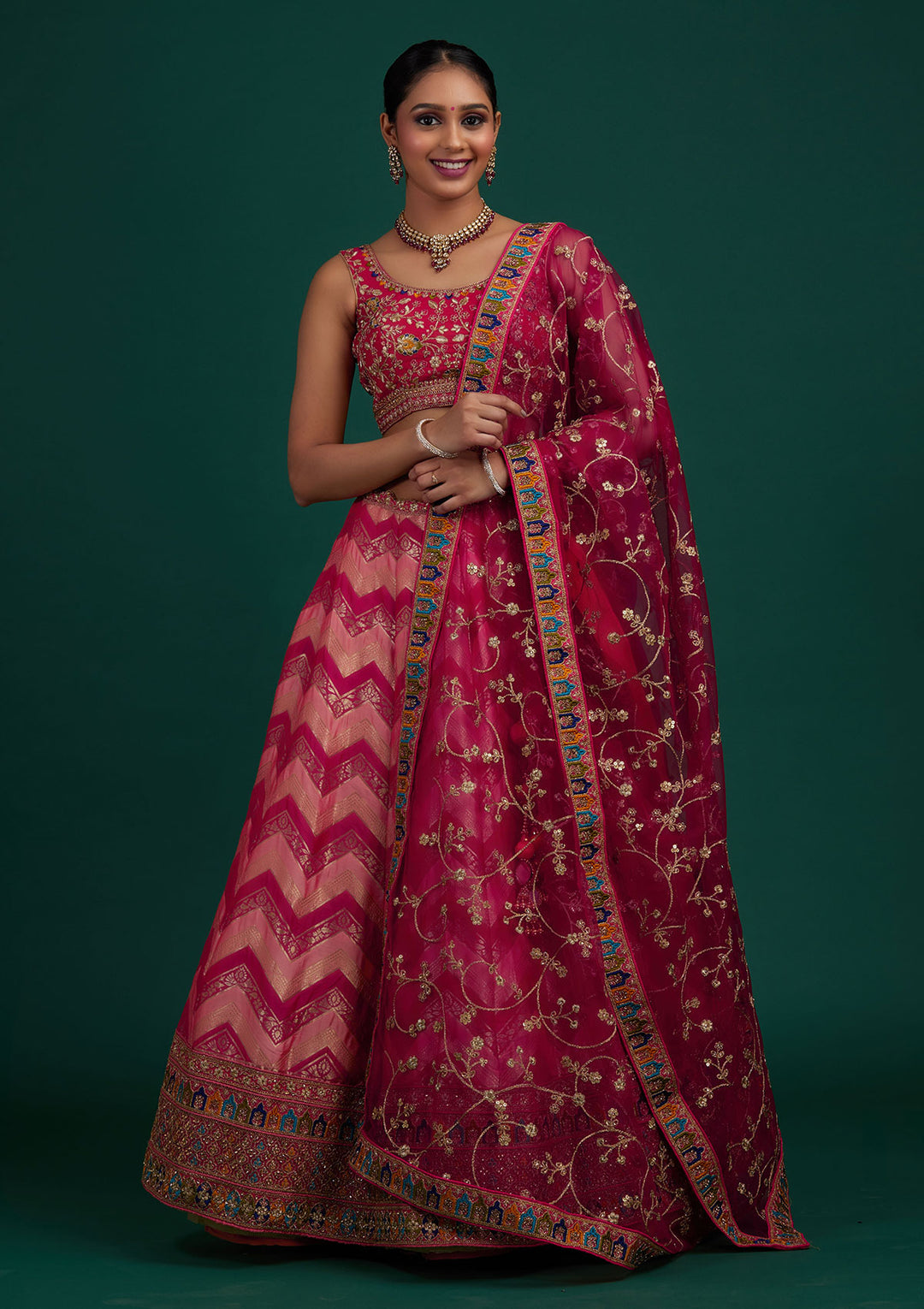 Peach Zariwork Banarasi Designer Semi-Stitched Lehenga - Koskii