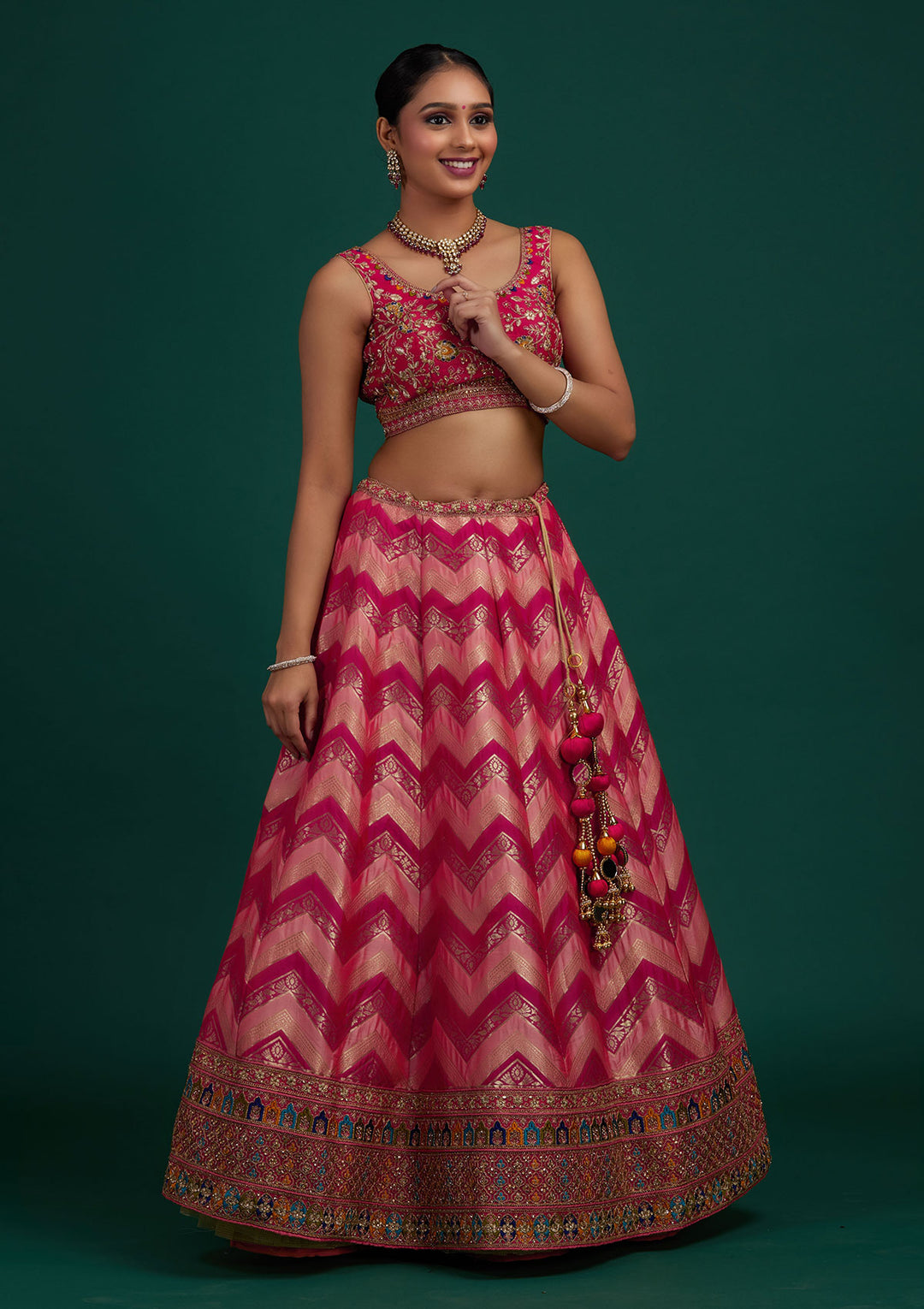 Peach Zariwork Banarasi Designer Semi-Stitched Lehenga - Koskii
