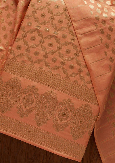Peach Zariwork Banarasi Designer Unstitched Salwar Suit - koskii