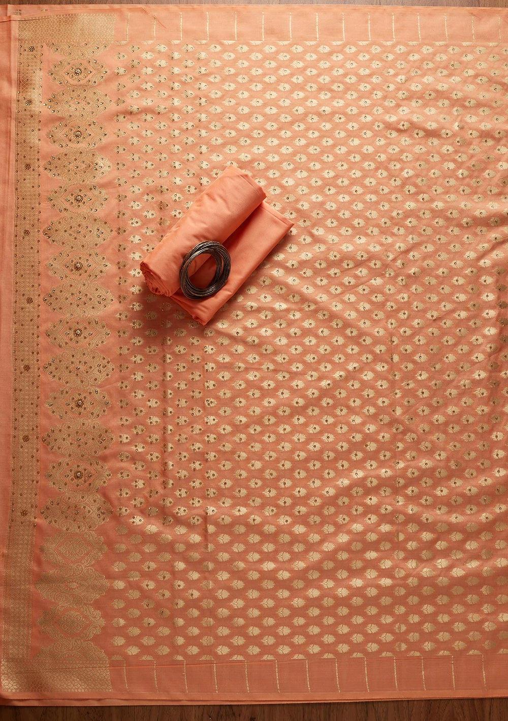 Peach Zariwork Banarasi Designer Unstitched Salwar Suit - koskii
