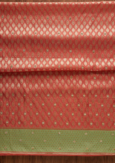 Peach Zariwork Brocade Designer Unstitched Salwar Suit - Koskii