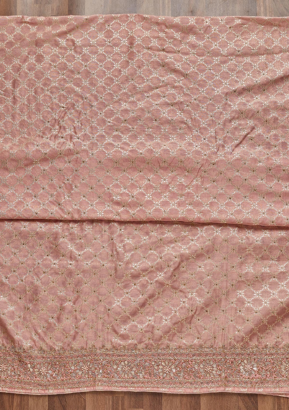 Peach Zariwork Brocade Unstitched Salwar Suit - Koskii