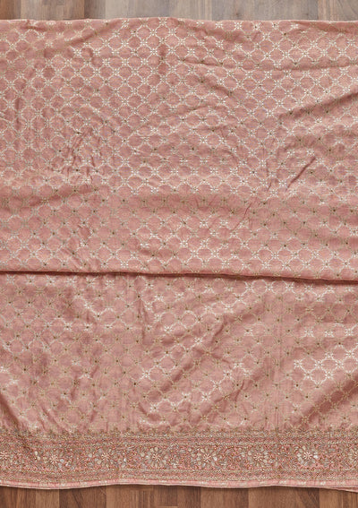 Peach Zariwork Brocade Unstitched Salwar Suit - Koskii