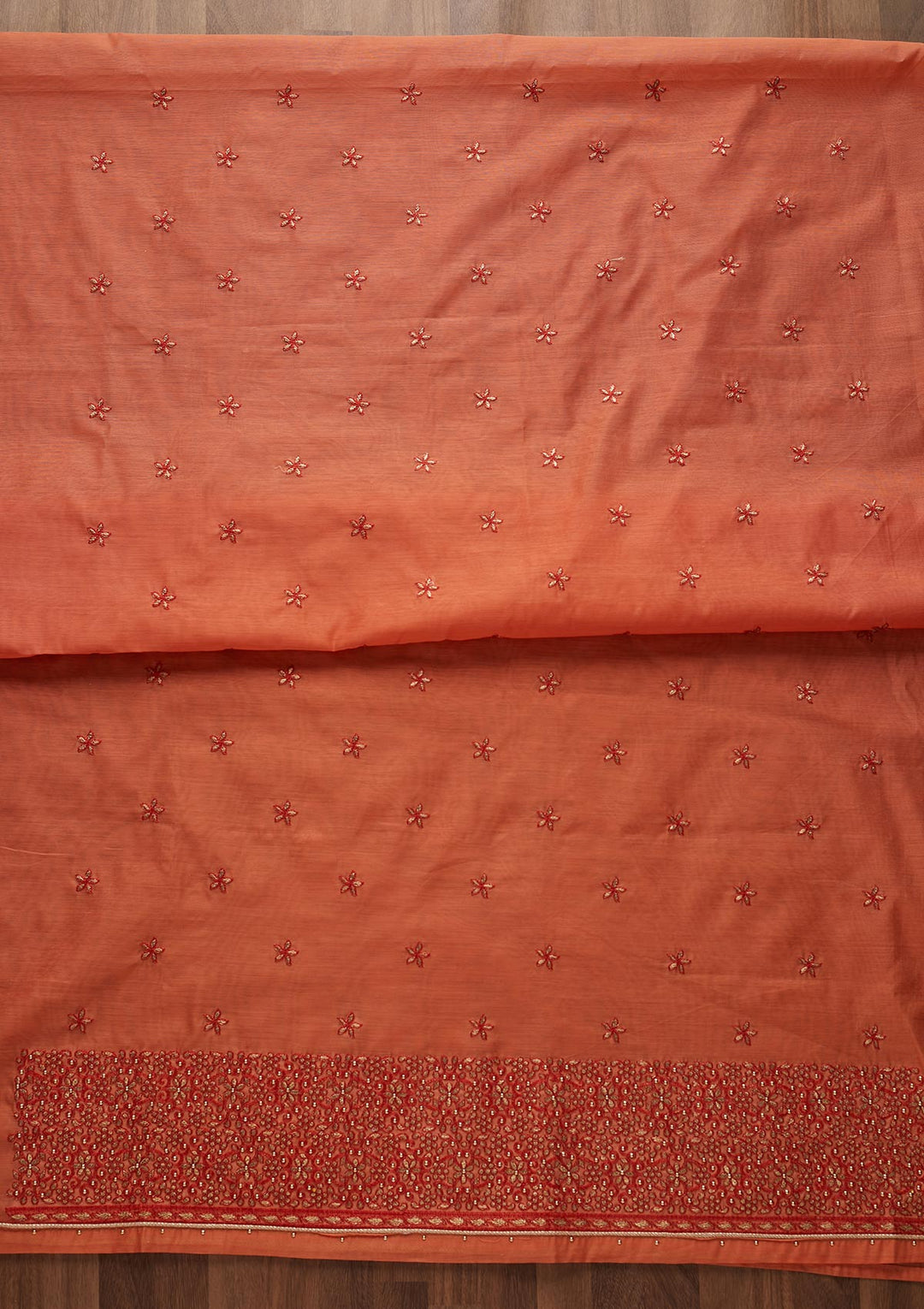 Peach Zariwork Chanderi Designer Unstitched Salwar Suit - Koskii
