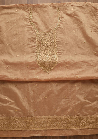 Peach Zariwork Chanderi Unstitched Salwar Suit-Koskii