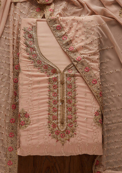 Peach Zariwork Georgette Designer Semi-Stitched Salwar Suit - Koskii