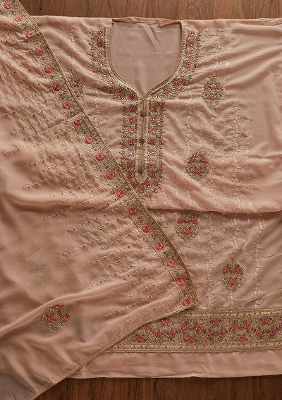 Peach Zariwork Georgette Designer Semi-Stitched Salwar Suit - Koskii