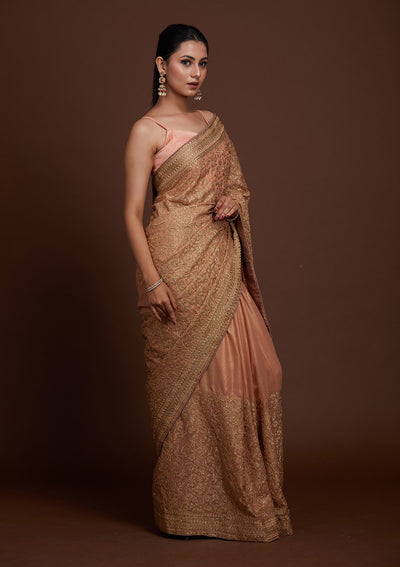 Peach Zariwork Georgette Saree-Koskii