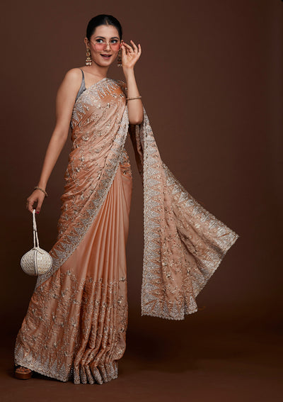 Peach Zariwork Georgette Saree-Koskii