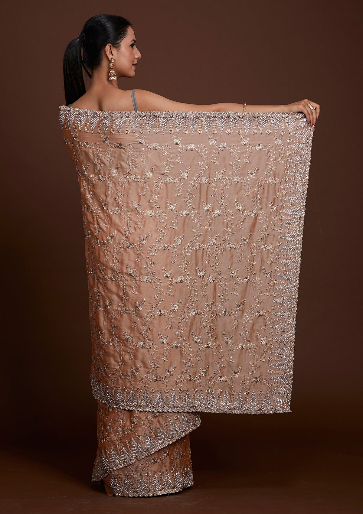 Peach Zariwork Georgette Saree-Koskii
