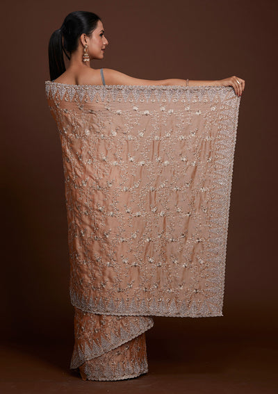 Peach Zariwork Georgette Saree-Koskii