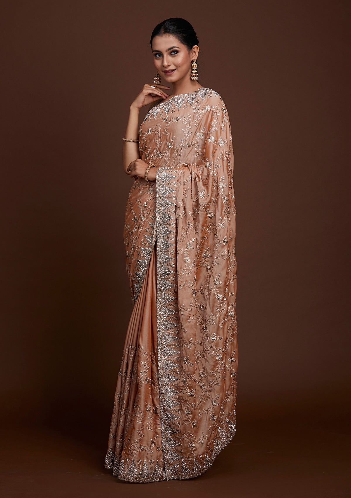 Peach Zariwork Georgette Saree-Koskii