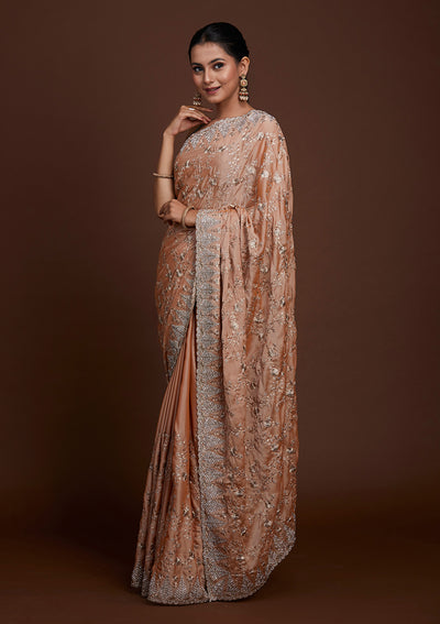 Peach Zariwork Georgette Saree-Koskii
