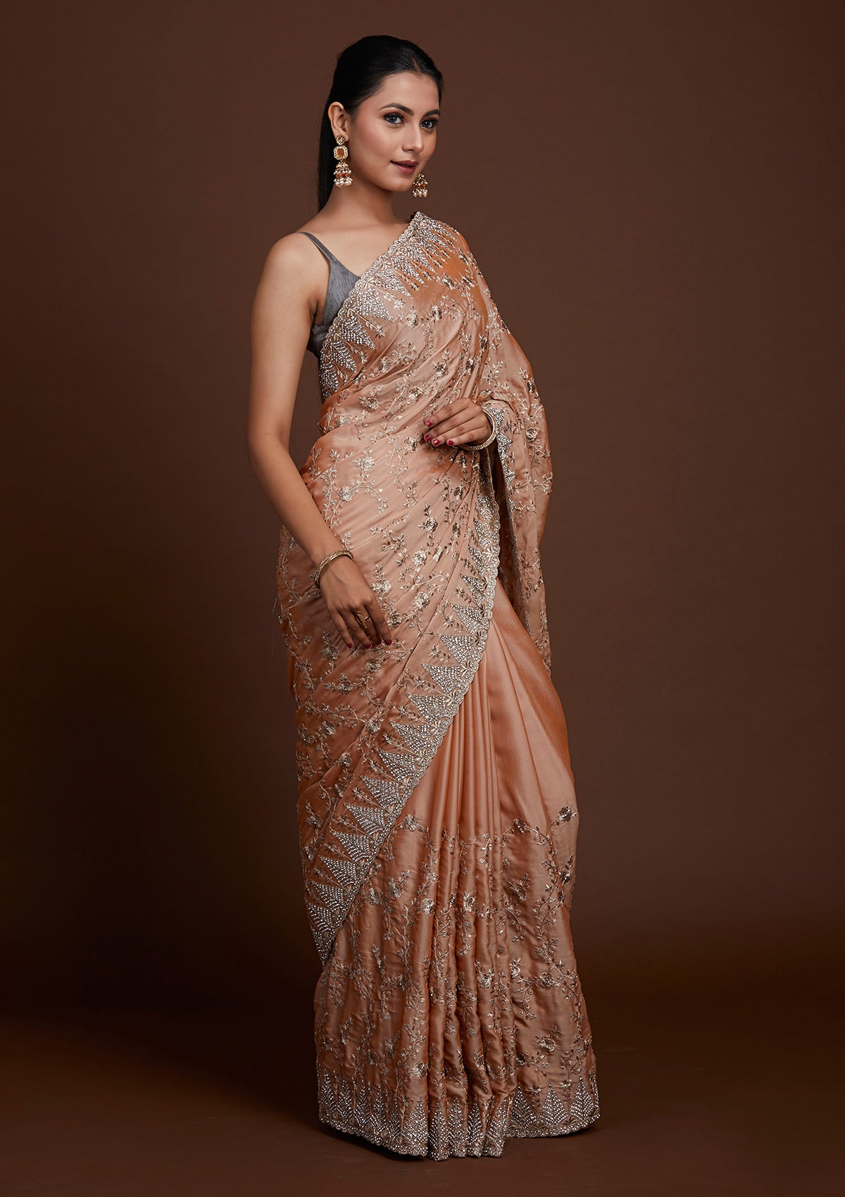 Peach Zariwork Georgette Saree-Koskii