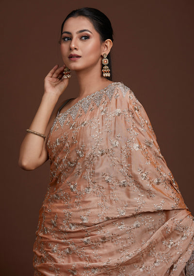 Peach Zariwork Georgette Saree-Koskii