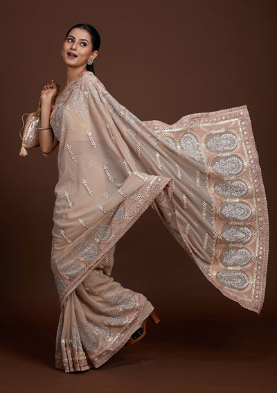 Peach Zariwork Georgette Saree-Koskii