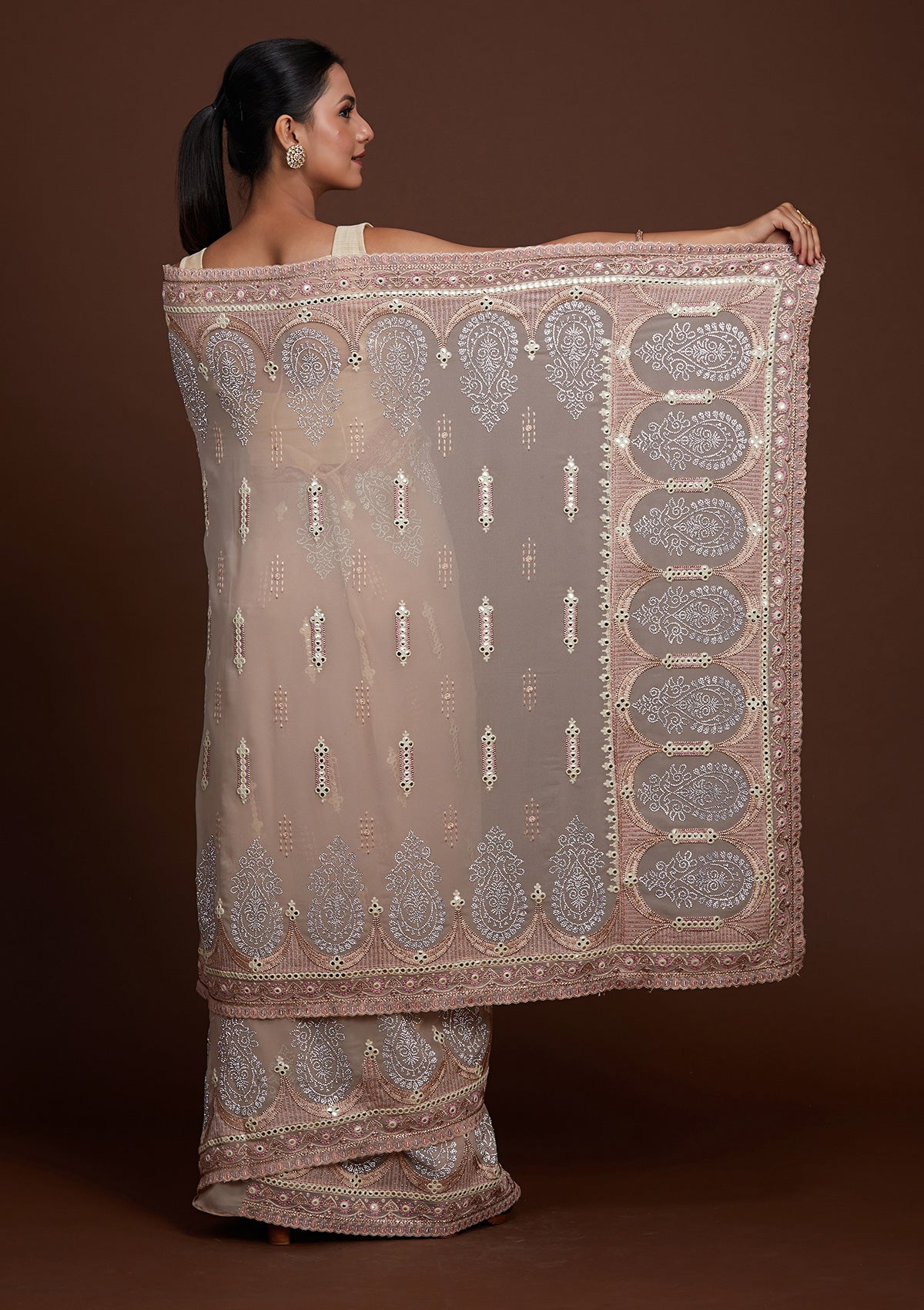 Peach Zariwork Georgette Saree-Koskii