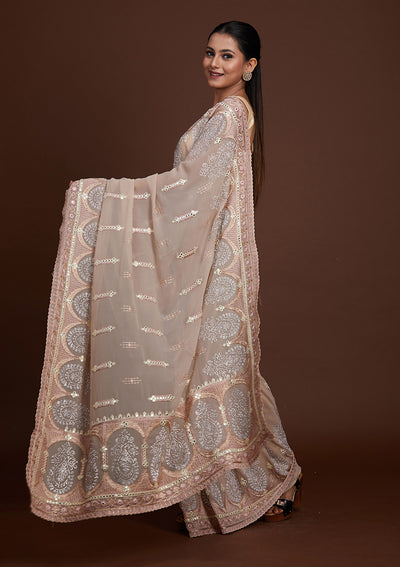 Peach Zariwork Georgette Saree-Koskii
