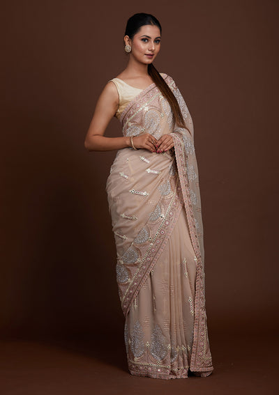Peach Zariwork Georgette Saree-Koskii