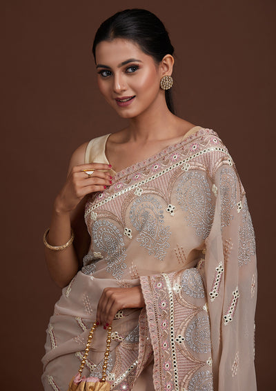 Peach Zariwork Georgette Saree-Koskii