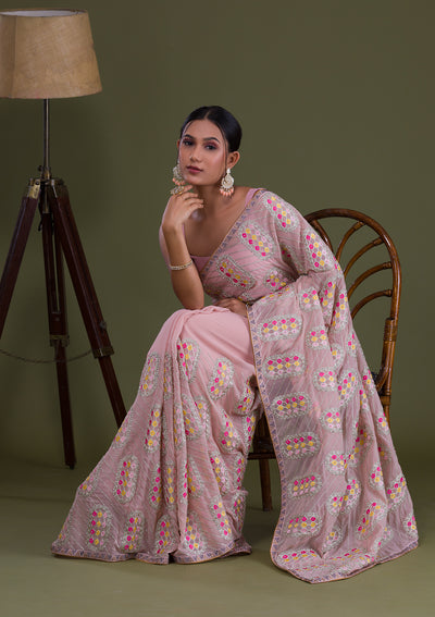 Peach Zariwork Georgette Saree-Koskii