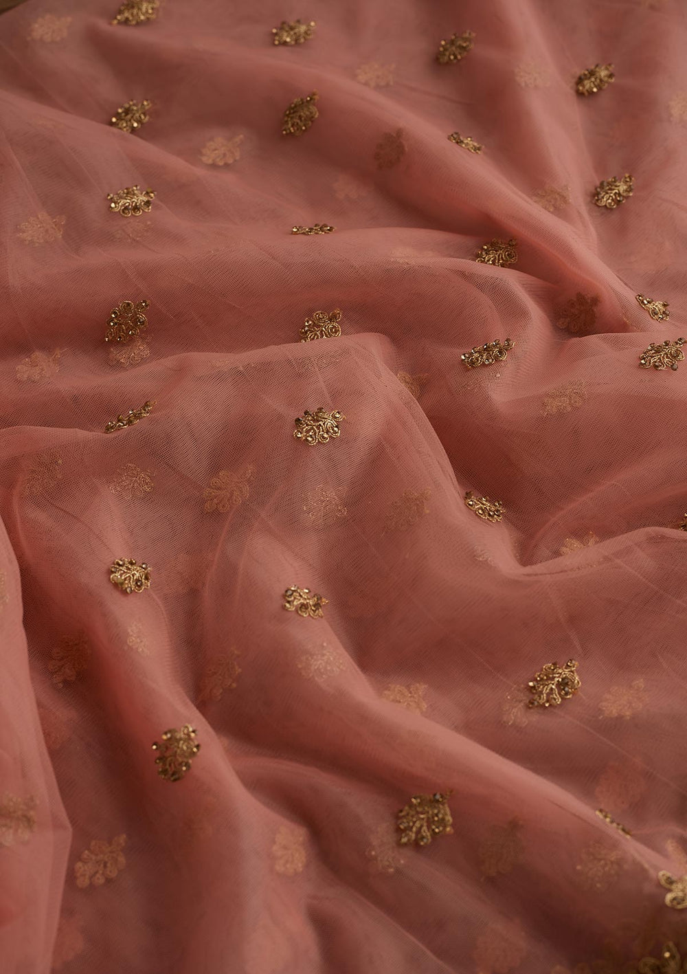 Peach Zariwork Net Readymade Dupatta - Koskii
