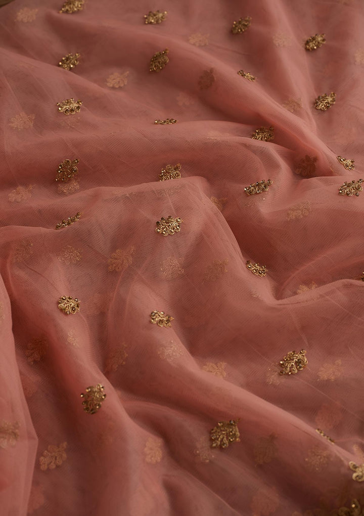 Peach Zariwork Net Readymade Dupatta - Koskii