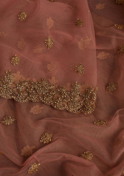Peach Zariwork Net Readymade Dupatta - Koskii
