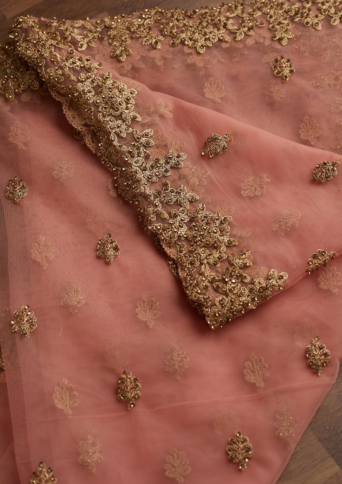 Peach Zariwork Net Readymade Dupatta - Koskii