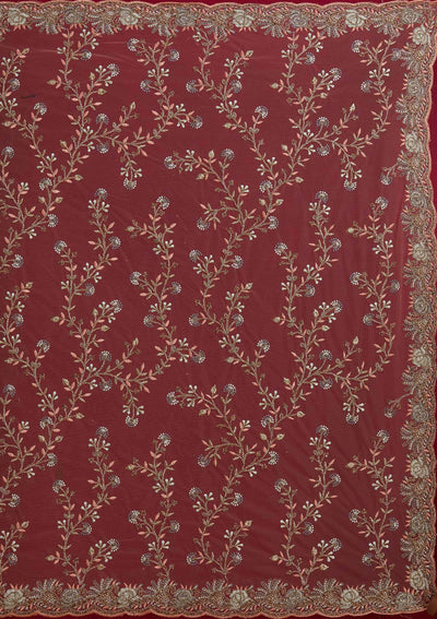 Peach Zariwork Net Designer Saree - Koskii