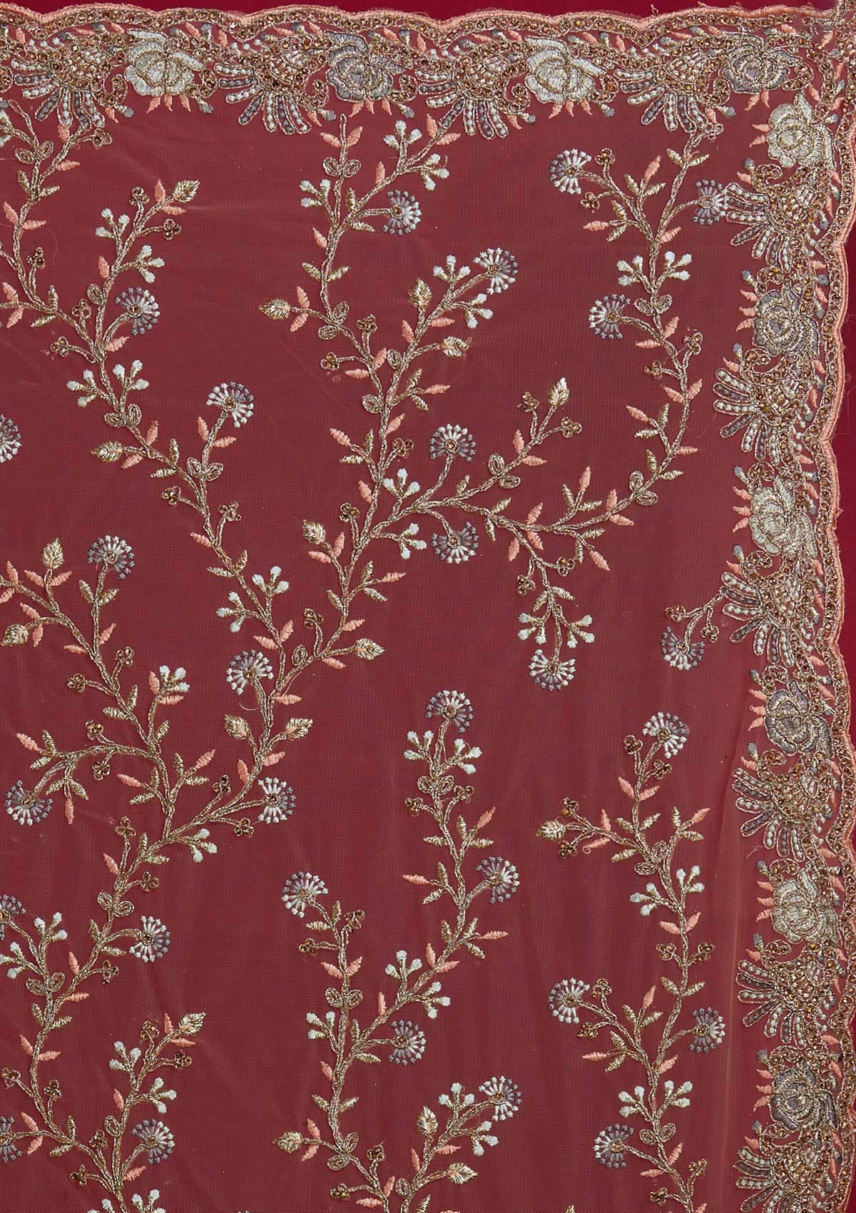 Peach Zariwork Net Designer Saree - Koskii