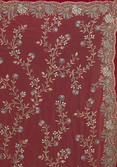 Peach Zariwork Net Designer Saree - Koskii
