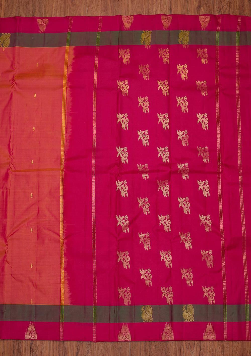 Peach Zariwork Pure Silk Designer Unstitched Saree - Koskii
