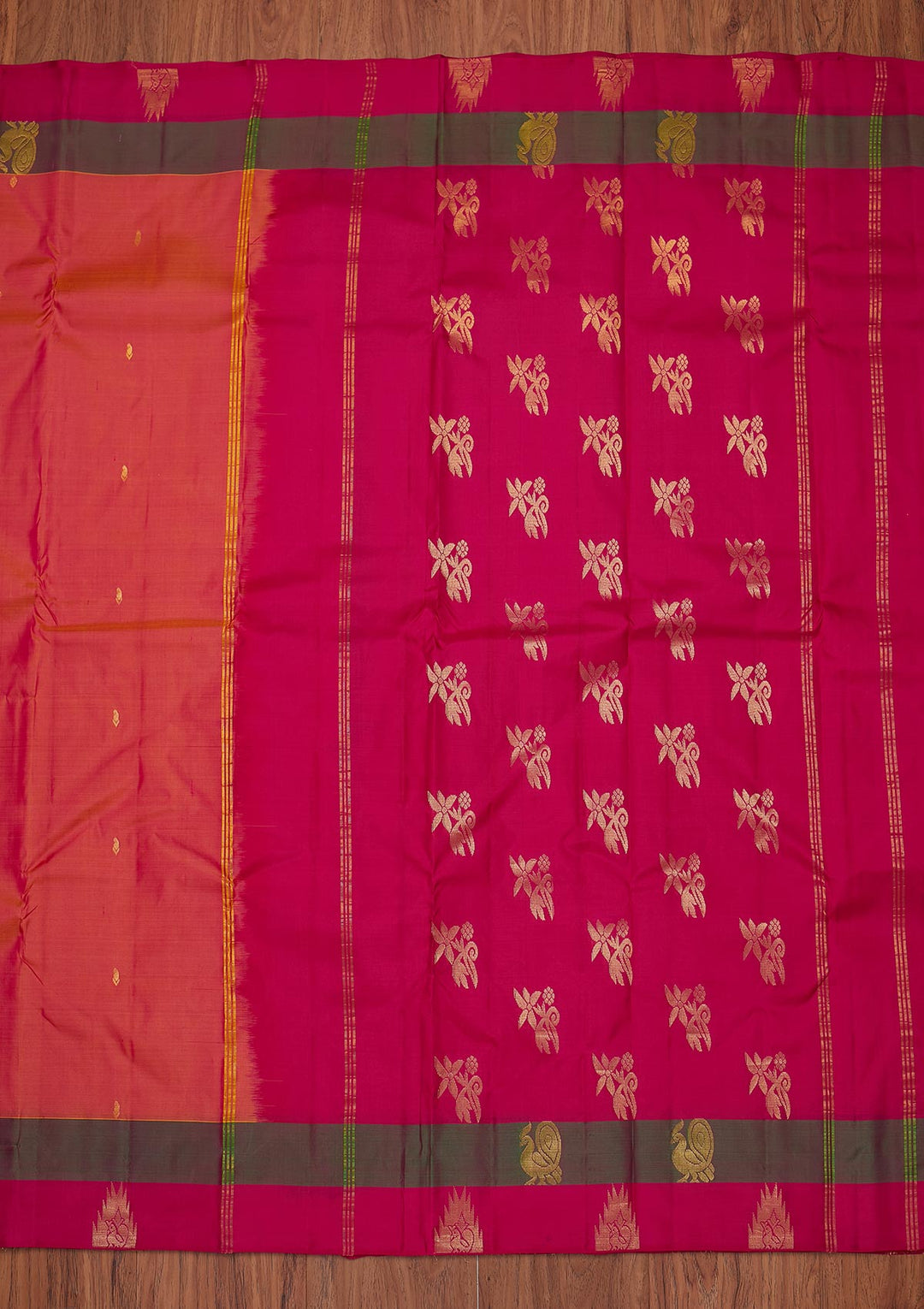 Peach Zariwork Pure Silk Designer Unstitched Saree - Koskii