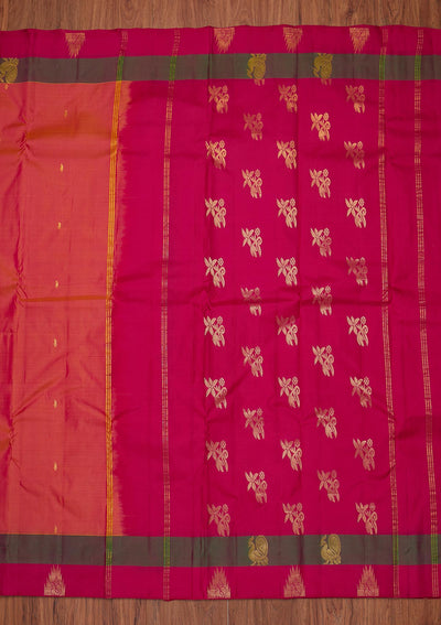 Peach Zariwork Pure Silk Designer Unstitched Saree - Koskii