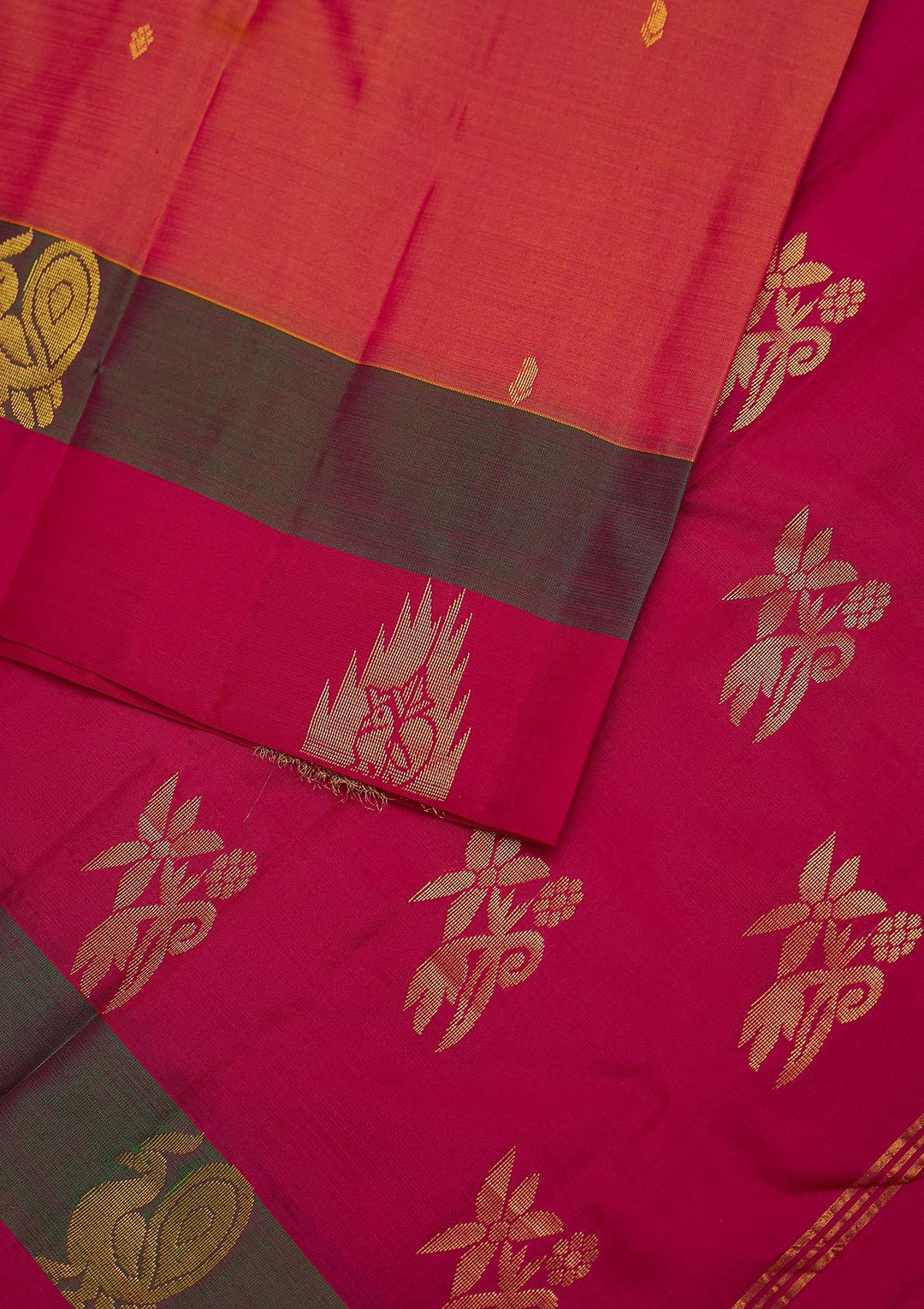 Peach Zariwork Pure Silk Designer Unstitched Saree - Koskii