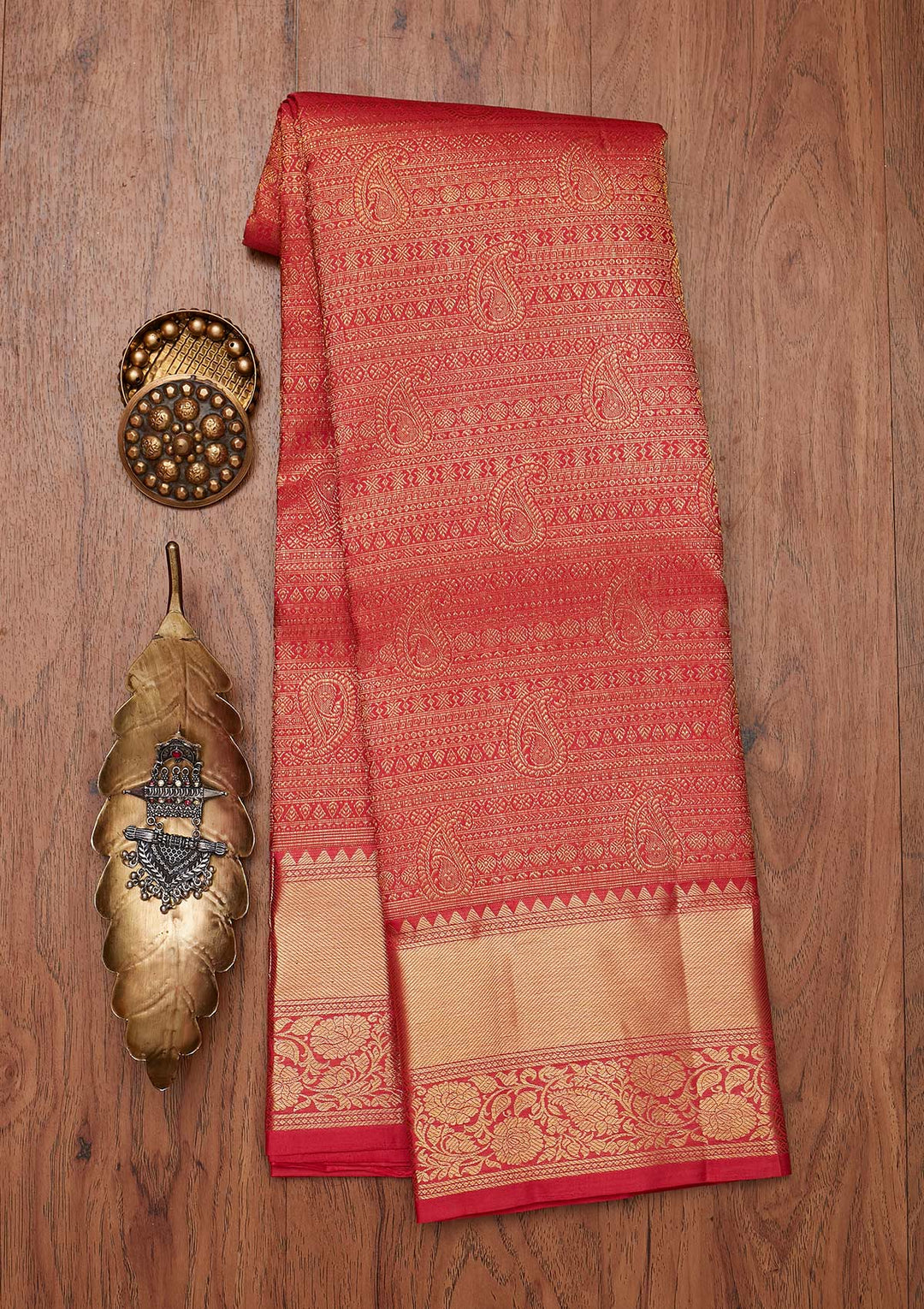 Peach Zariwork Pure Silk Designer Unstitched Saree - Koskii