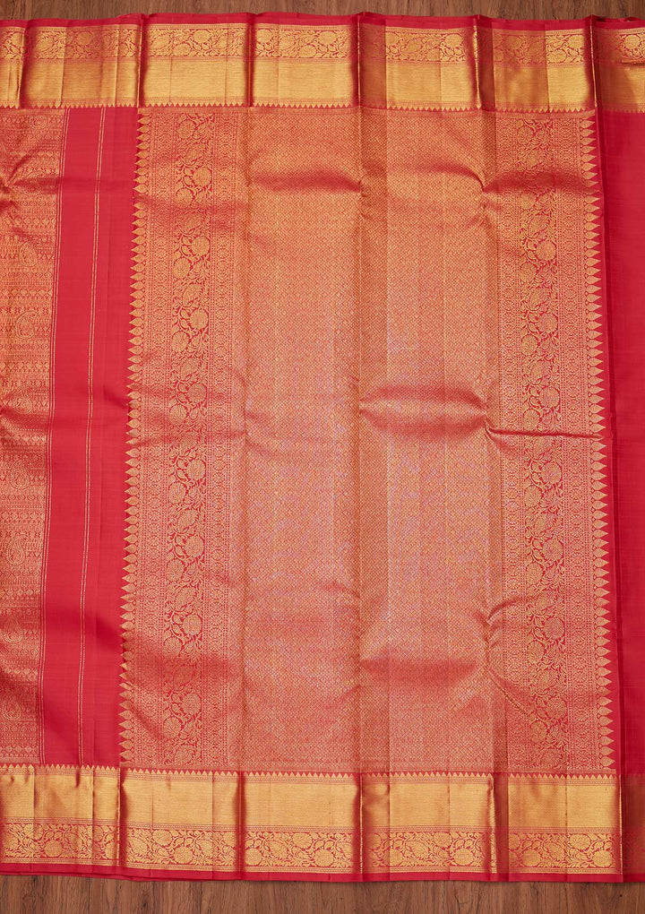 Peach Zariwork Pure Silk Designer Unstitched Saree - Koskii