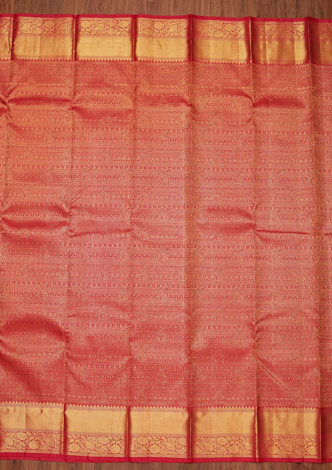 Peach Zariwork Pure Silk Designer Unstitched Saree - Koskii