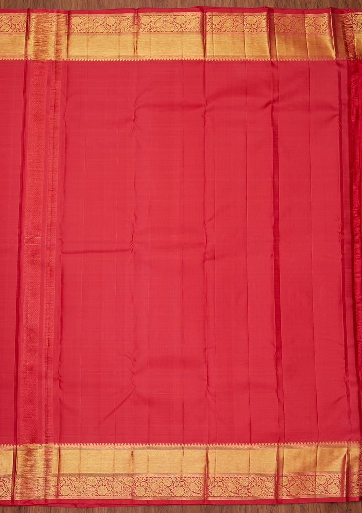Peach Zariwork Pure Silk Designer Unstitched Saree - Koskii