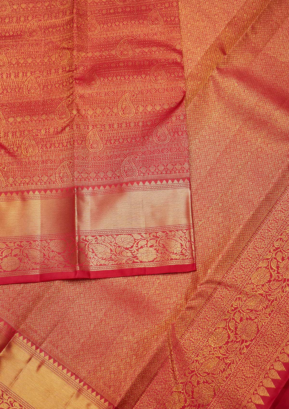 Peach Zariwork Pure Silk Designer Unstitched Saree - Koskii