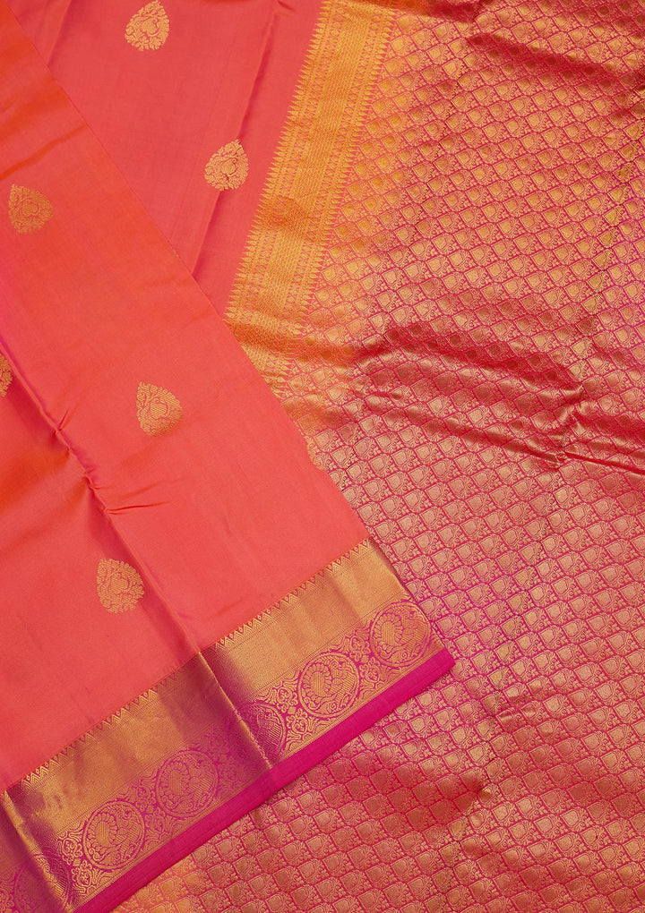 Peach Zariwork Pure Silk Saree-Koskii
